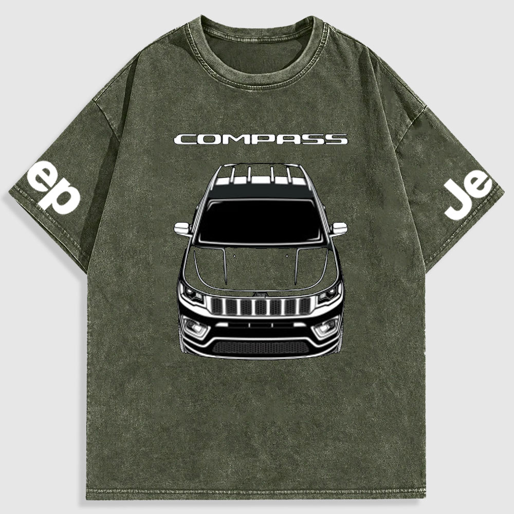Jp Car Outline Compass Washed T-Shirt