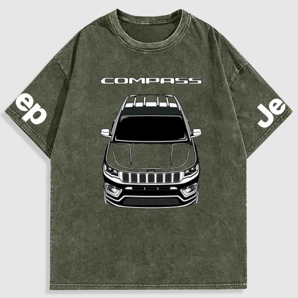 Jp Car Outline Compass Washed T-Shirt
