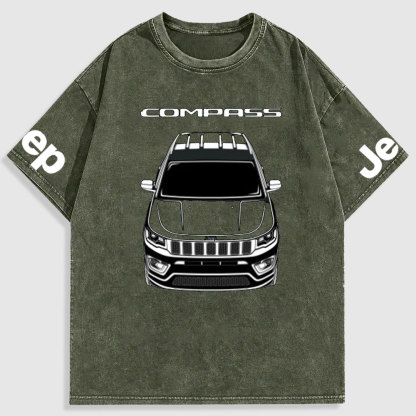 Jp Car Outline Compass Washed T-Shirt