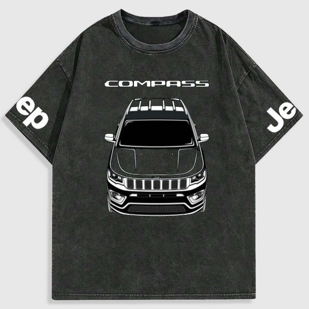Jp Car Outline Compass Washed T-Shirt