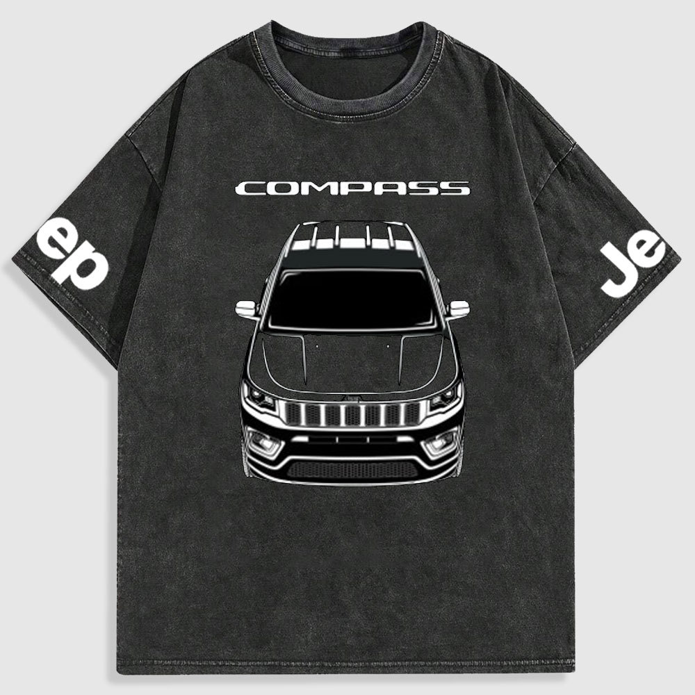 Jp Car Outline Compass Washed T-Shirt