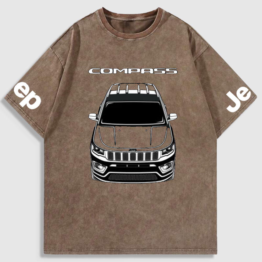 Jp Car Outline Compass Washed T-Shirt