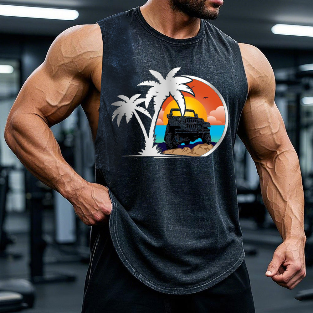 Palm Tree, Sunset, Jp and Beach Men's Tank