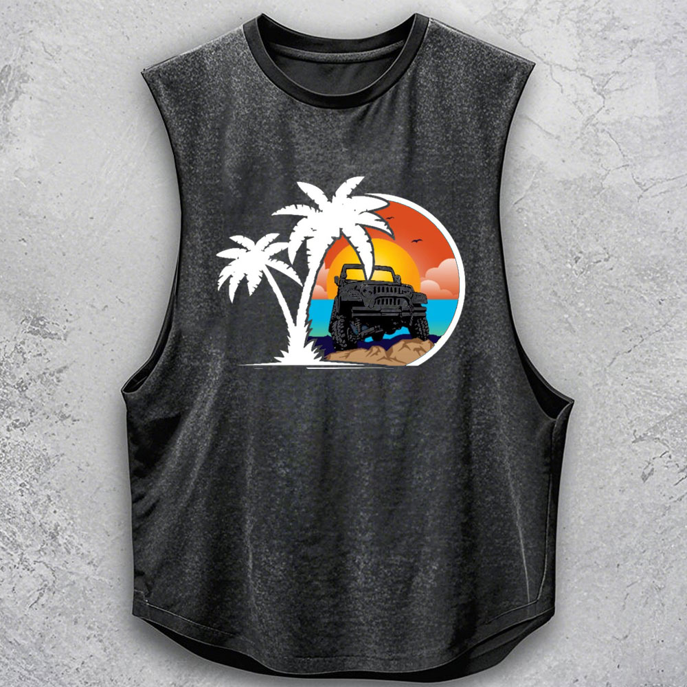 Palm Tree, Sunset, Jp and Beach Men's Tank