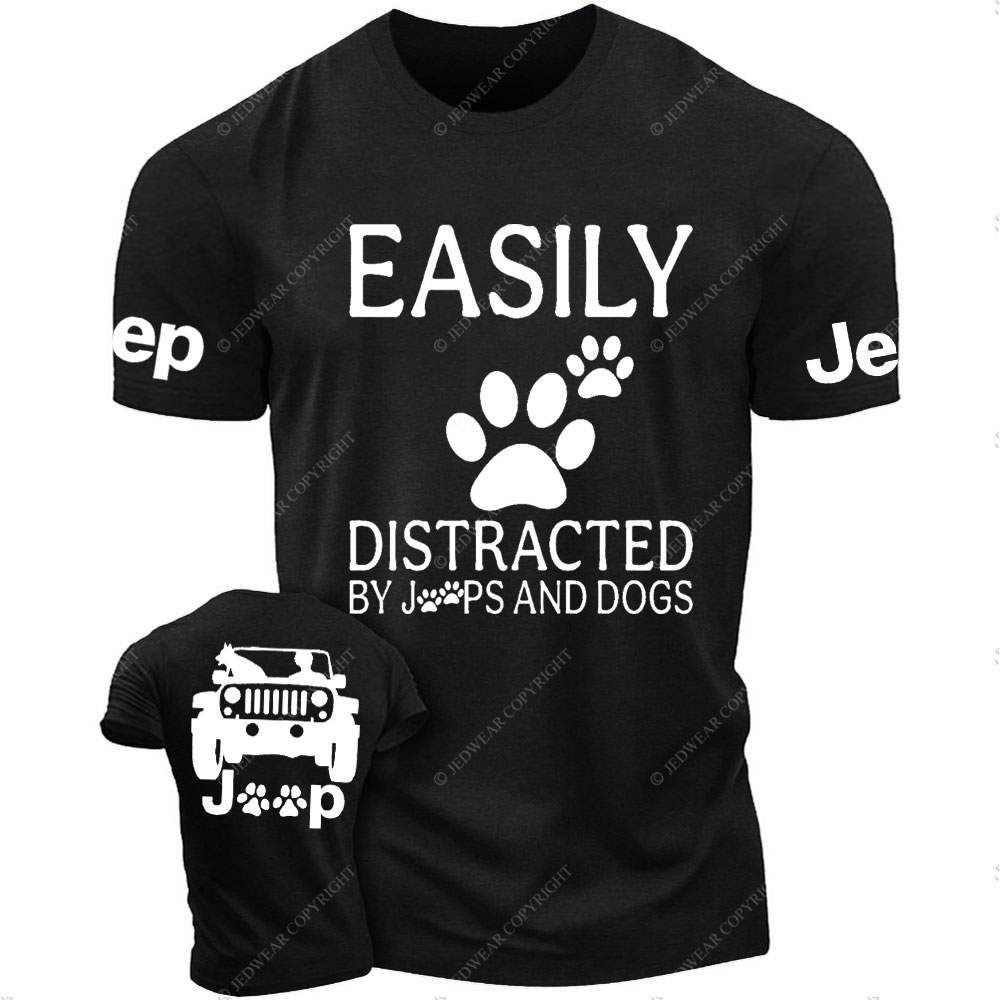 Jp Dog Easily Distracted Paw Double Printed T-Shirt