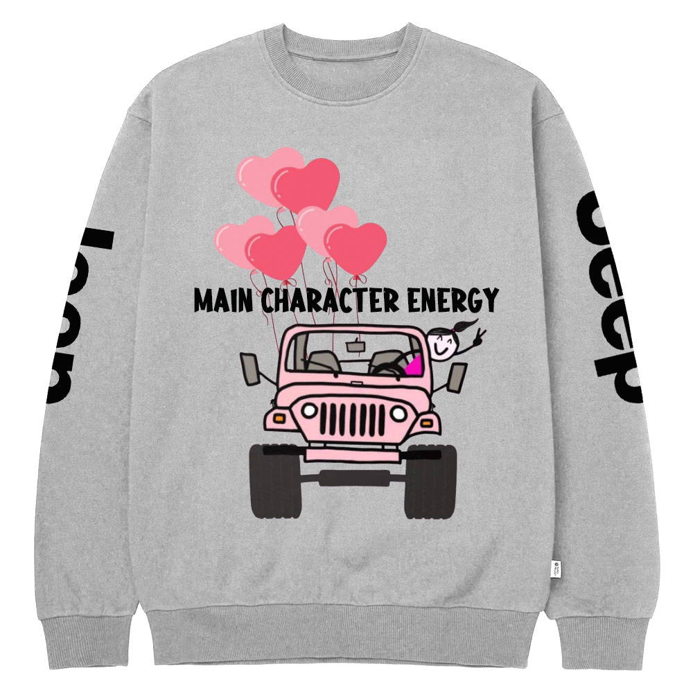 Main Character Energy Jp Heart Pink Girl Crew Neck Sweatshirt
