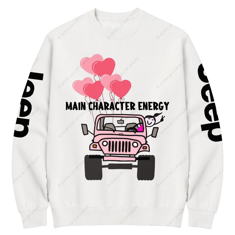Main Character Energy Jp Heart Pink Girl Crew Neck Sweatshirt