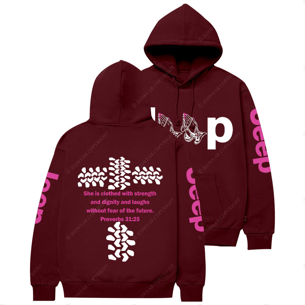 Jp Pray She Is Clothed With Strength Hot Pink Casual Hoodie