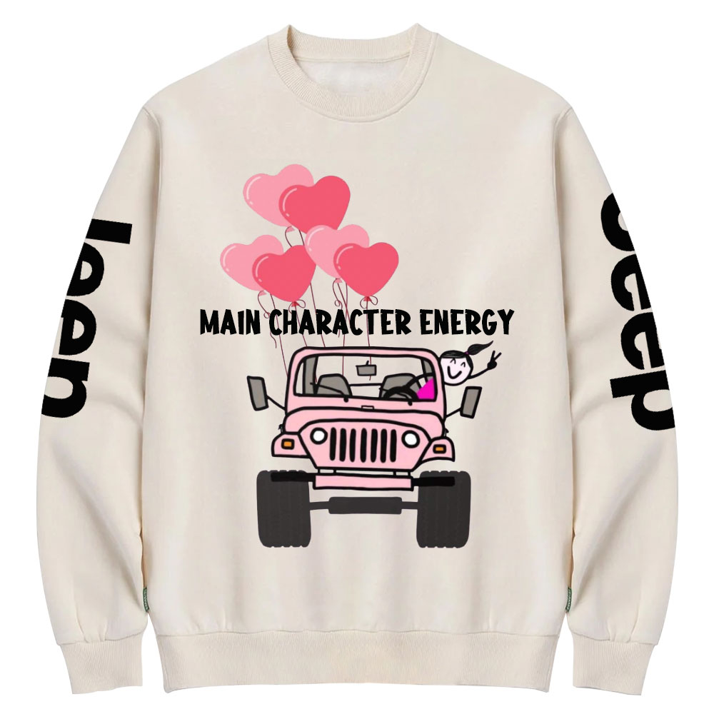 Main Character Energy Jp Heart Pink Girl Crew Neck Sweatshirt