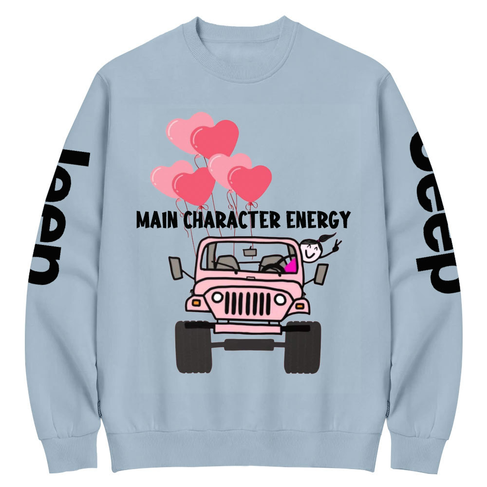 Main Character Energy Jp Heart Pink Girl Crew Neck Sweatshirt