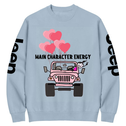 Main Character Energy Jp Heart Pink Girl Crew Neck Sweatshirt
