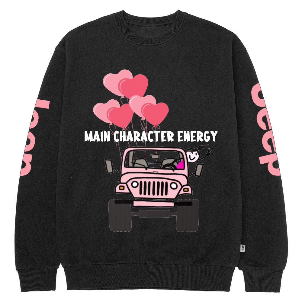 Main Character Energy Jp Heart Pink Girl Crew Neck Sweatshirt