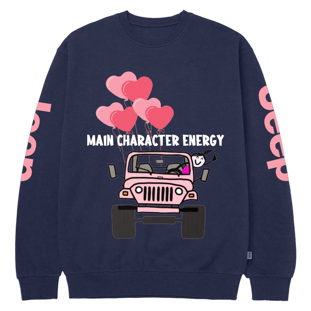 Main Character Energy Jp Heart Pink Girl Crew Neck Sweatshirt