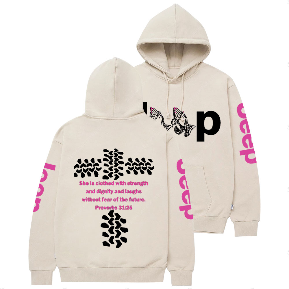 Jp Pray She Is Clothed With Strength Hot Pink Casual Hoodie