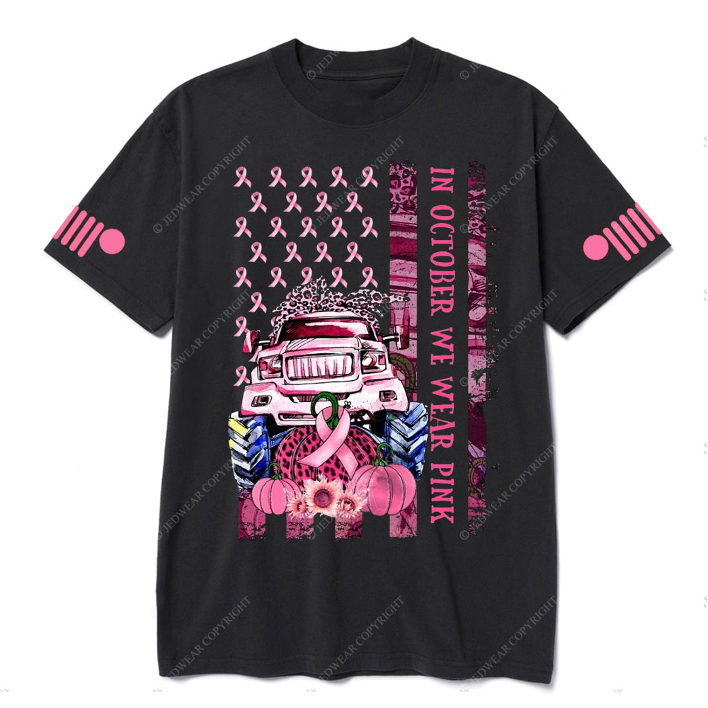 In October We Wear Pink Classic Pumpkin Flag Breast Cancer Awarness T-shirt