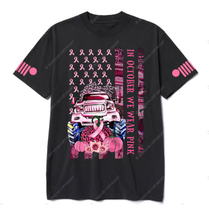 In October We Wear Pink Classic Pumpkin Flag Breast Cancer Awarness T-shirt