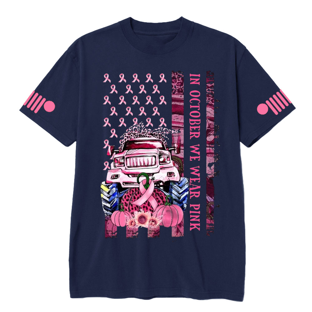In October We Wear Pink Classic Pumpkin Flag Breast Cancer Awarness T-shirt
