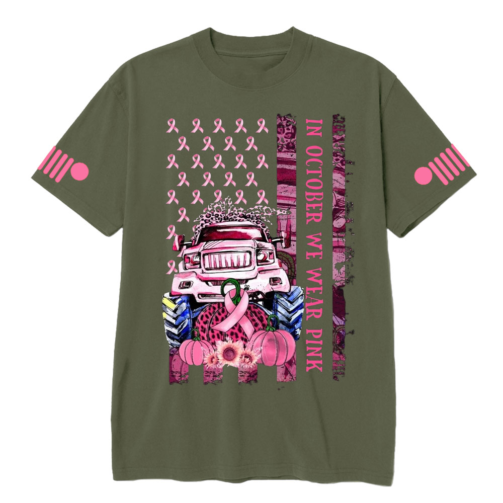In October We Wear Pink Classic Pumpkin Flag Breast Cancer Awarness T-shirt