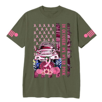 In October We Wear Pink Classic Pumpkin Flag Breast Cancer Awarness T-shirt