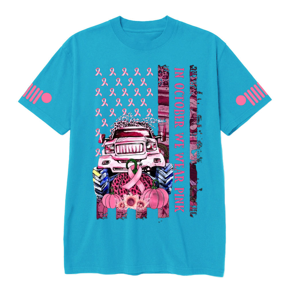 In October We Wear Pink Classic Pumpkin Flag Breast Cancer Awarness T-shirt