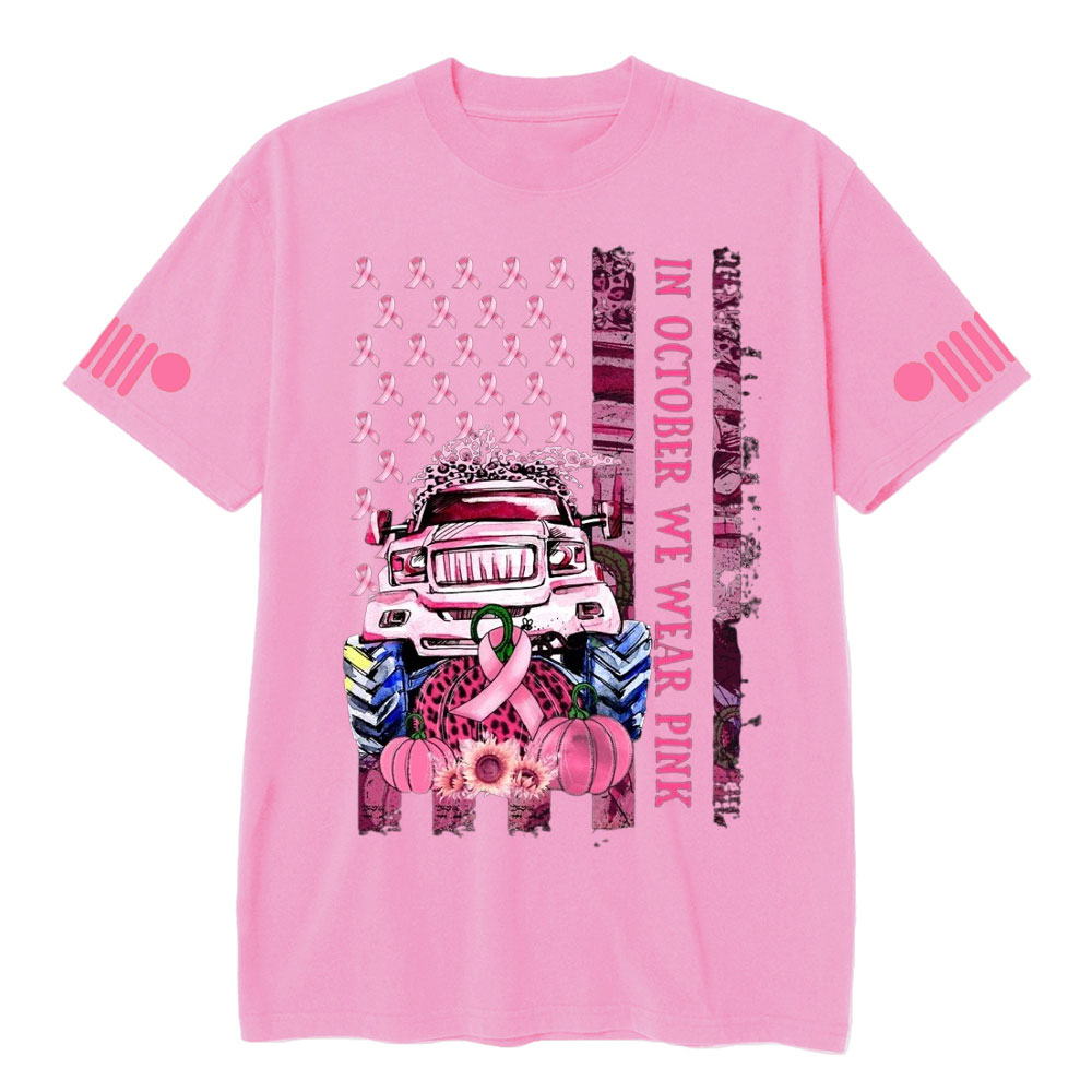 In October We Wear Pink Classic Pumpkin Flag Breast Cancer Awarness T-shirt
