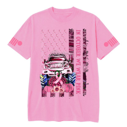In October We Wear Pink Classic Pumpkin Flag Breast Cancer Awarness T-shirt