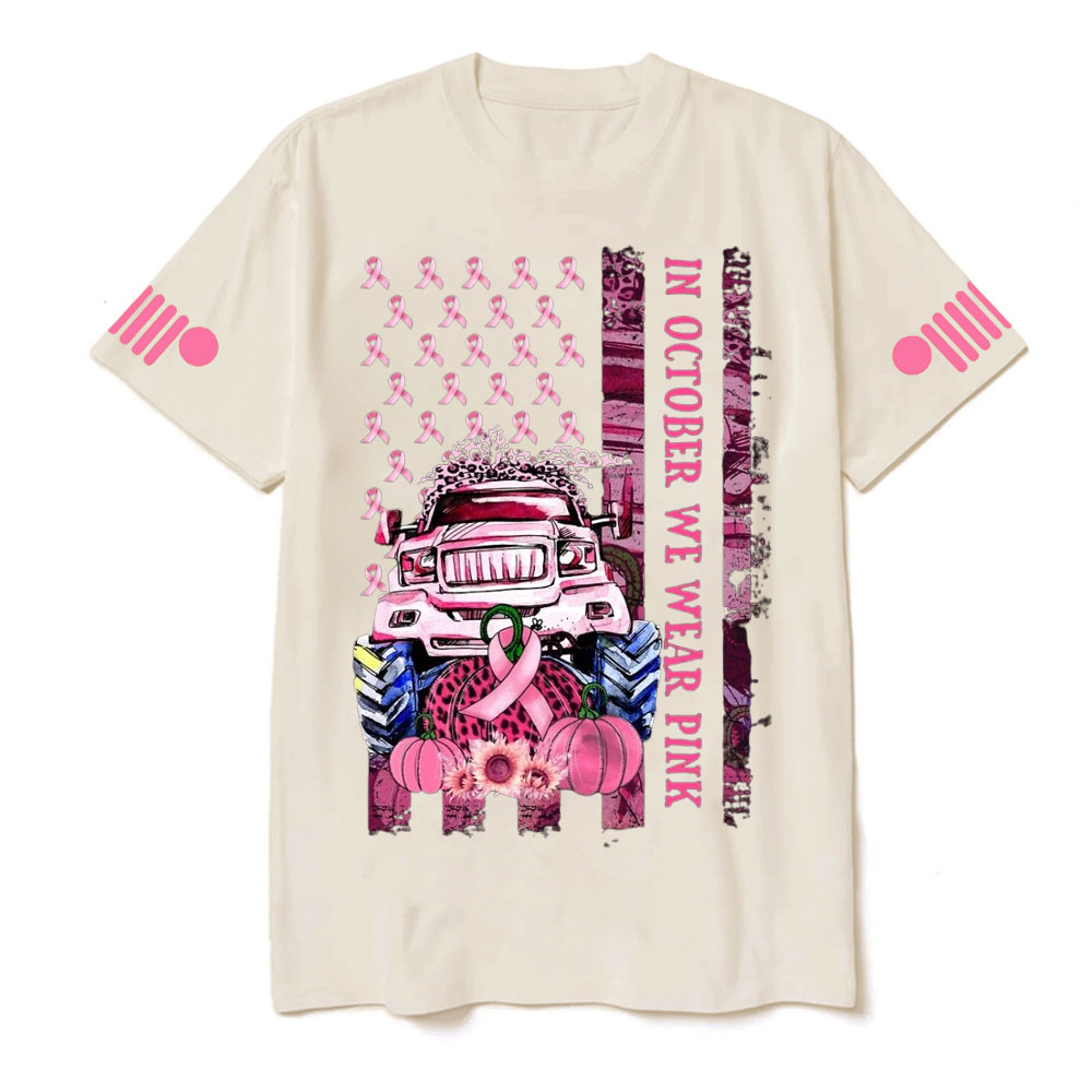 In October We Wear Pink Classic Pumpkin Flag Breast Cancer Awarness T-shirt