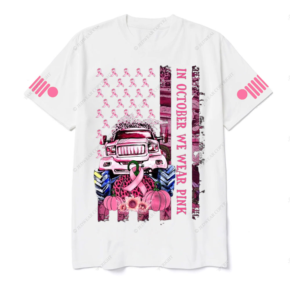 In October We Wear Pink Classic Pumpkin Flag Breast Cancer Awarness T-shirt
