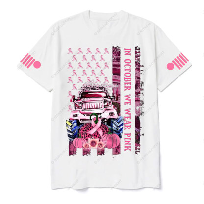 In October We Wear Pink Classic Pumpkin Flag Breast Cancer Awarness T-shirt
