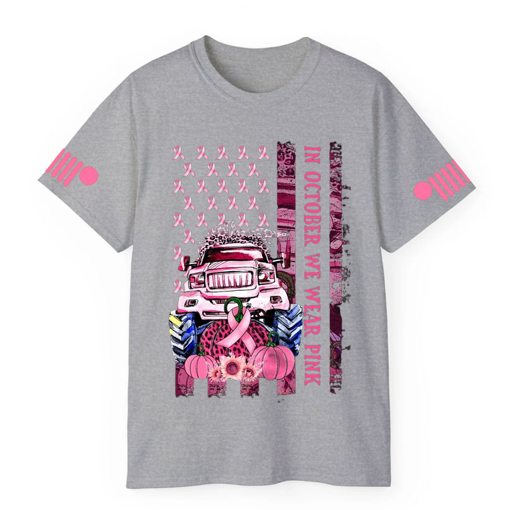In October We Wear Pink Classic Pumpkin Flag Breast Cancer Awarness T-shirt