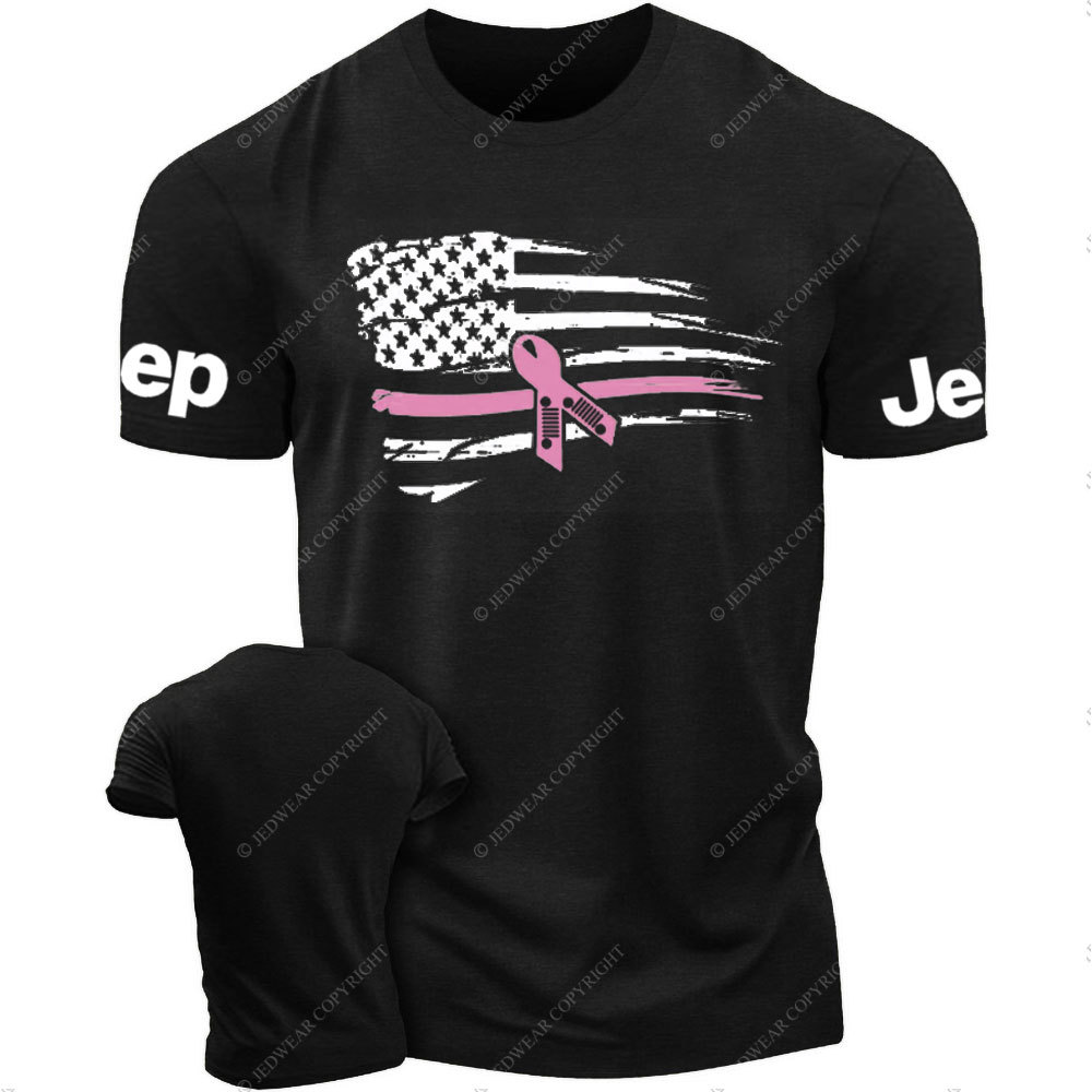 Nobody Fights Alone Pink Ribbon American Flag Breast Cancer Awareness Warrior T-Shirt
