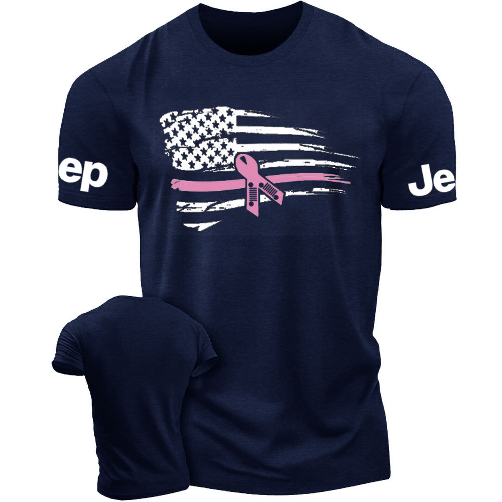 Nobody Fights Alone Pink Ribbon American Flag Breast Cancer Awareness Warrior T-Shirt