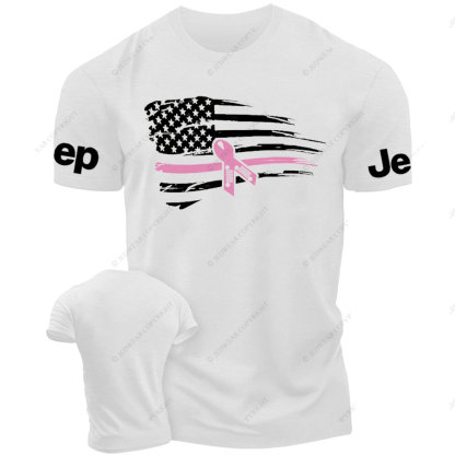 Nobody Fights Alone Pink Ribbon American Flag Breast Cancer Awareness Warrior T-Shirt