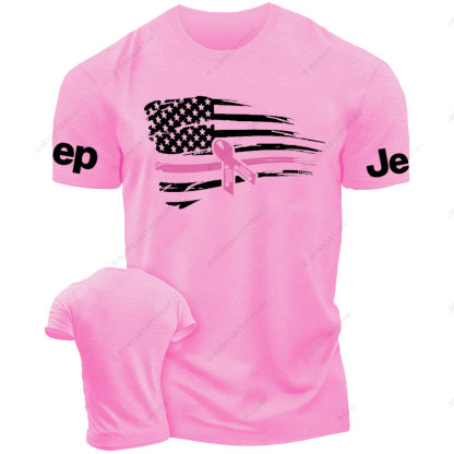 Nobody Fights Alone Pink Ribbon American Flag Breast Cancer Awareness Warrior T-Shirt
