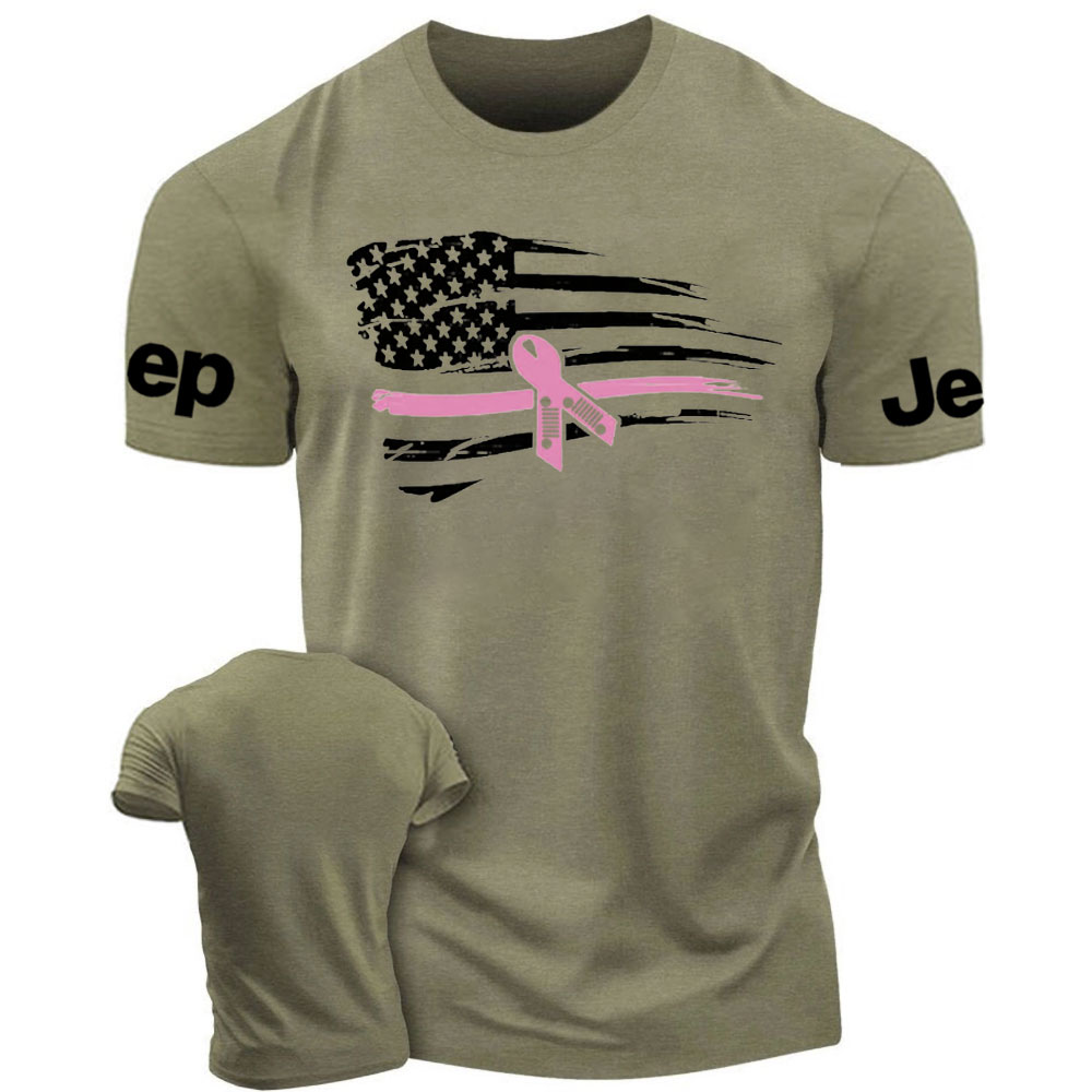 Nobody Fights Alone Pink Ribbon American Flag Breast Cancer Awareness Warrior T-Shirt