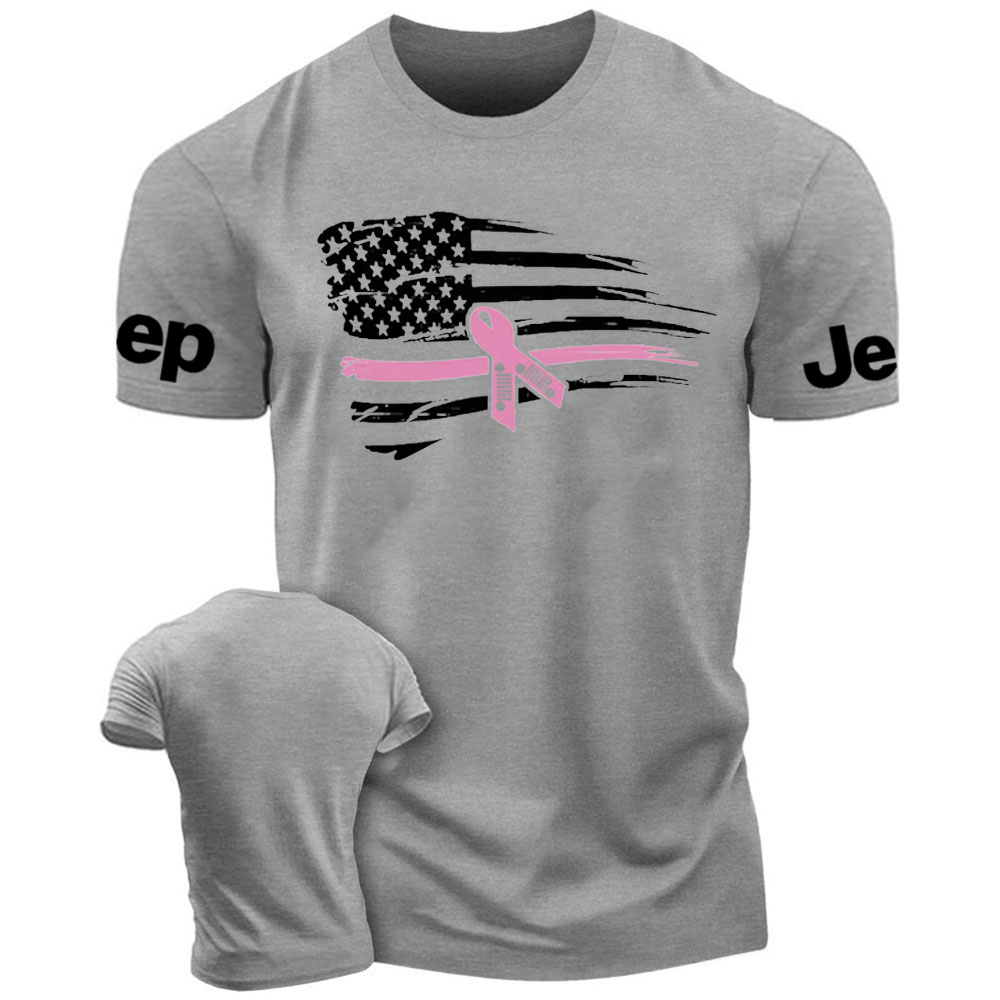 Nobody Fights Alone Pink Ribbon American Flag Breast Cancer Awareness Warrior T-Shirt