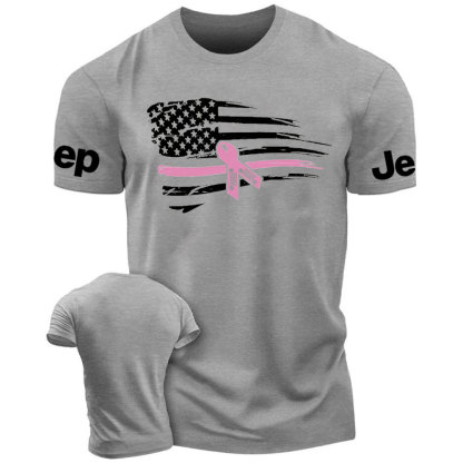 Nobody Fights Alone Pink Ribbon American Flag Breast Cancer Awareness Warrior T-Shirt