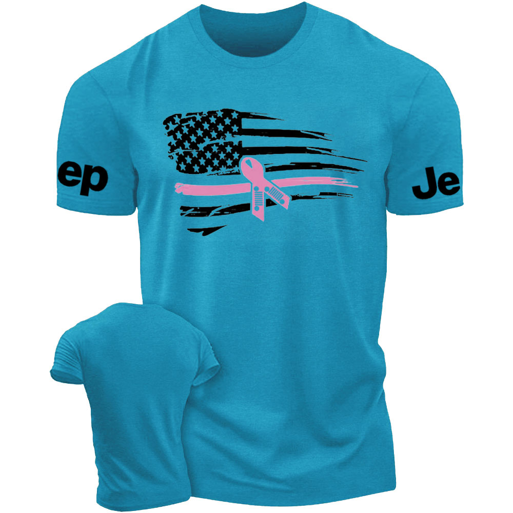Nobody Fights Alone Pink Ribbon American Flag Breast Cancer Awareness Warrior T-Shirt