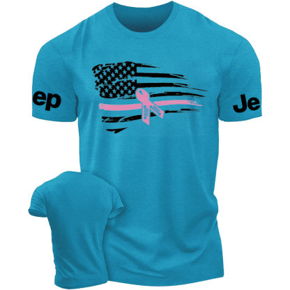 Nobody Fights Alone Pink Ribbon American Flag Breast Cancer Awareness Warrior T-Shirt