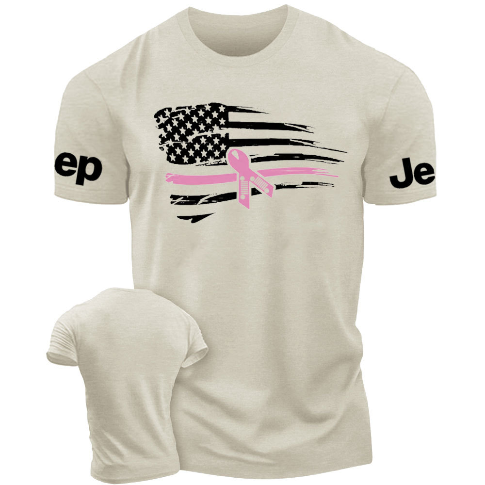 Nobody Fights Alone Pink Ribbon American Flag Breast Cancer Awareness Warrior T-Shirt