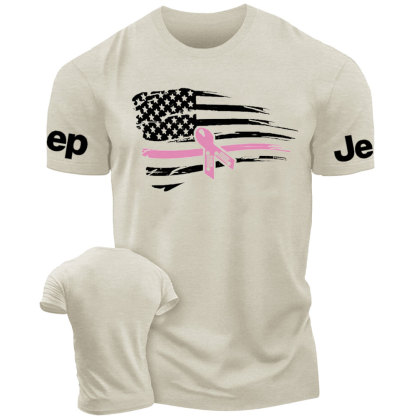 Nobody Fights Alone Pink Ribbon American Flag Breast Cancer Awareness Warrior T-Shirt