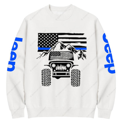 Jp American Flag Mountains Police Blue Line Crew Neck Sweatshirt