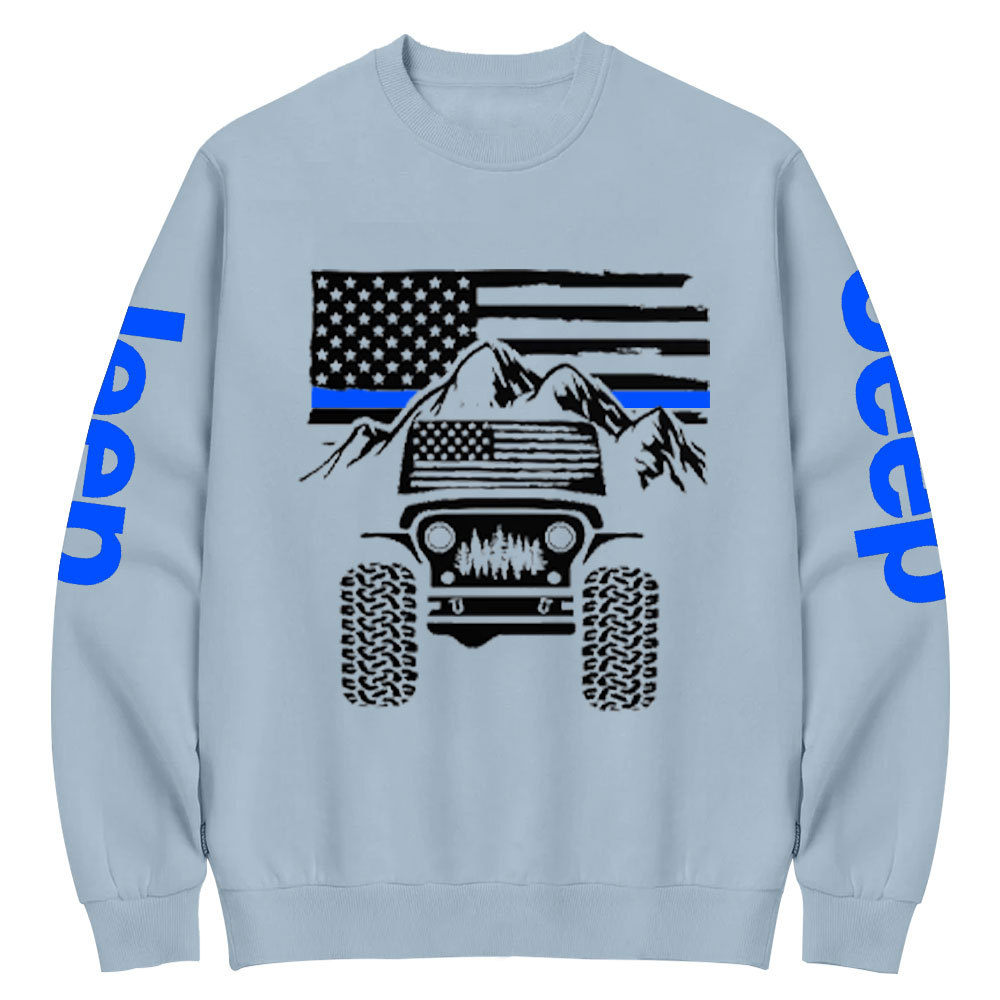 Jp American Flag Mountains Police Blue Line Crew Neck Sweatshirt