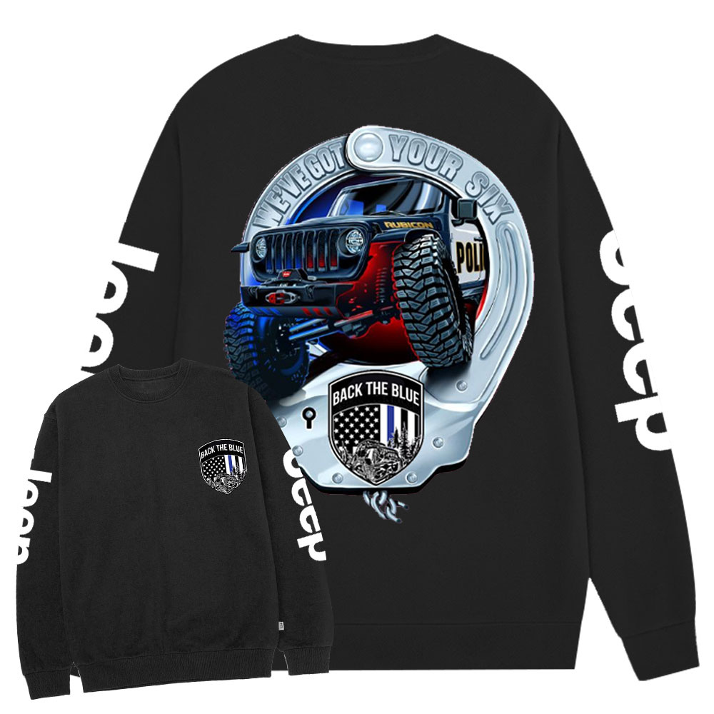 Dirvers Back The Blue American Flag Policeman Police Car Badge Jp Crew Neck Sweatshirt