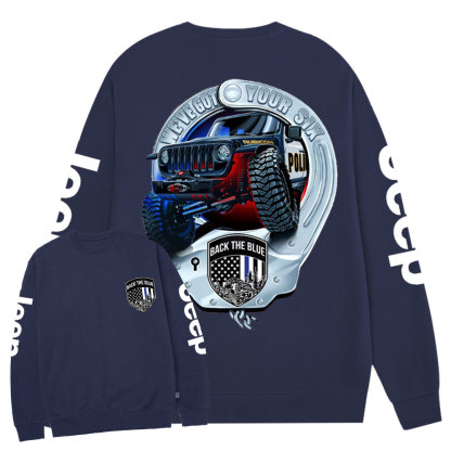 Dirvers Back The Blue American Flag Policeman Police Car Badge Jp Crew Neck Sweatshirt
