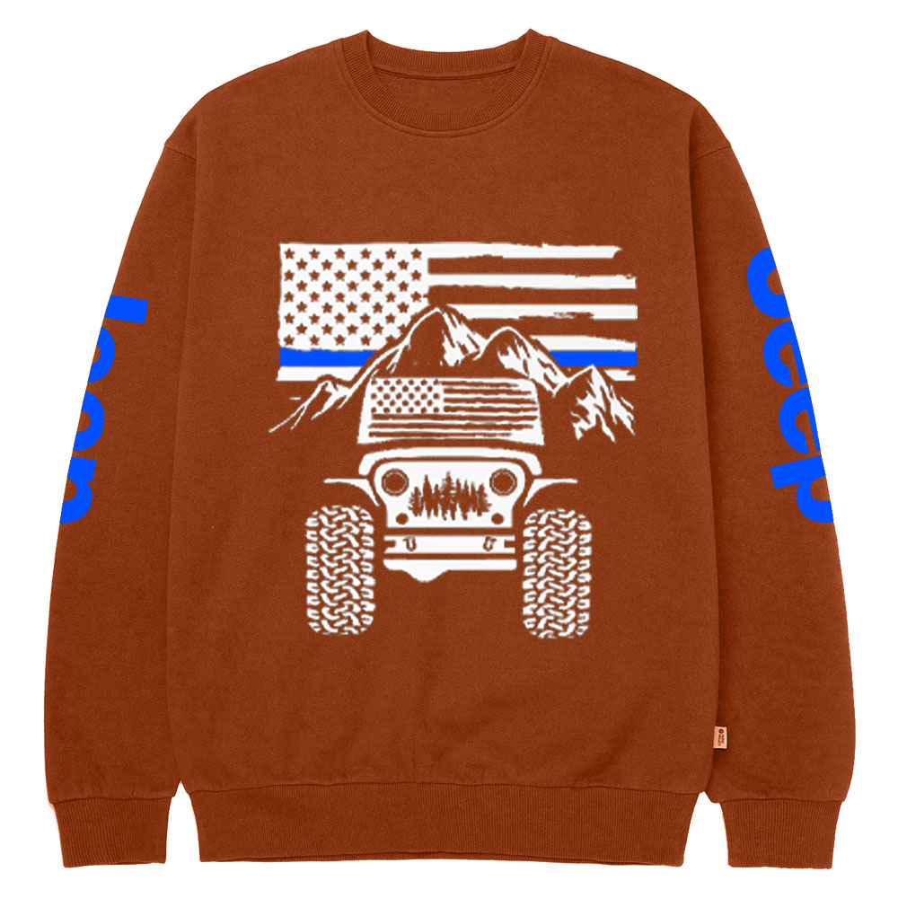 Jp American Flag Mountains Police Blue Line Crew Neck Sweatshirt