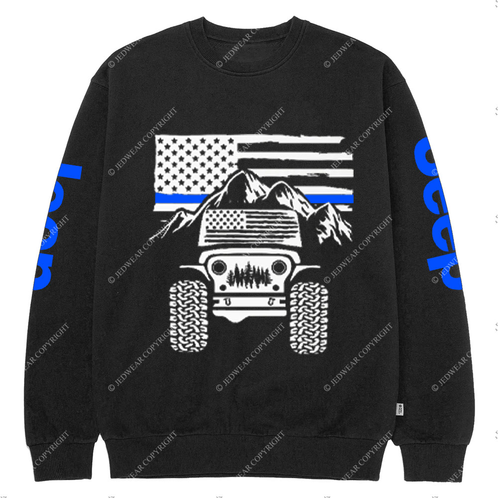 Jp American Flag Mountains Police Blue Line Crew Neck Sweatshirt
