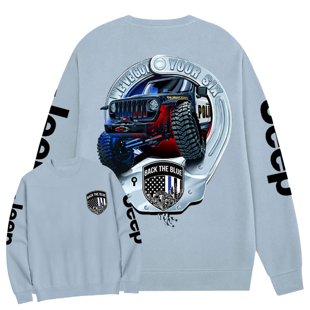 Dirvers Back The Blue American Flag Policeman Police Car Badge Jp Crew Neck Sweatshirt