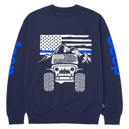 Jp American Flag Mountains Police Blue Line Crew Neck Sweatshirt