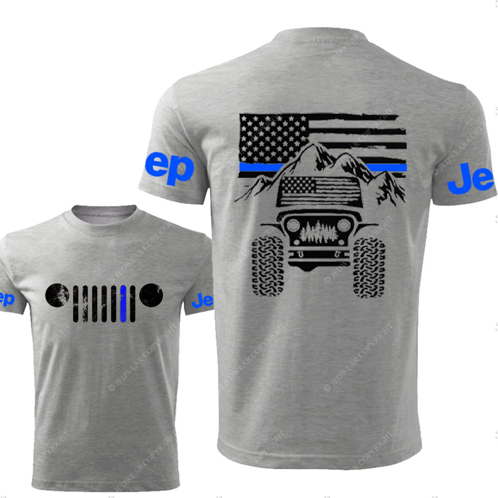 Jp American Flag Mountains Jp Grille Police Blue Line T-Shirt